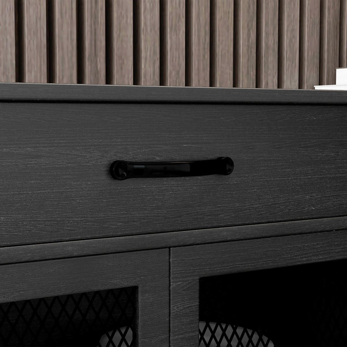 SIDEBOARD DE-11050 Industrie-Design, 4 Türen Schwarz - Schwarz, Holzwerkstoff (150/85/40cm) - ComfortXL