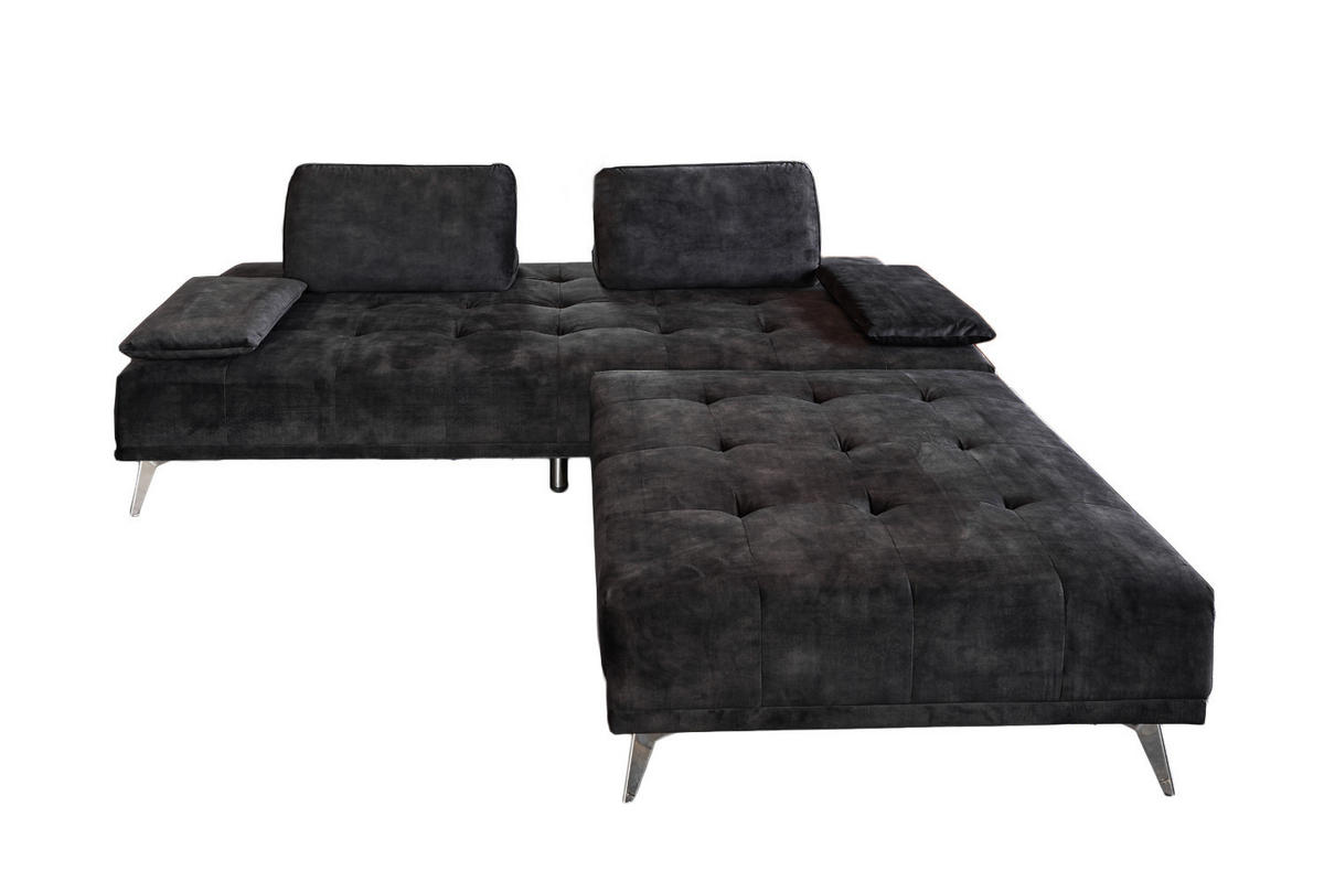 SOFA MIT HOCKER WIOLO Anthrazit Velvet - Anthrazit/Silberfarben, Textil (220/80/240cm) - KAWOLA