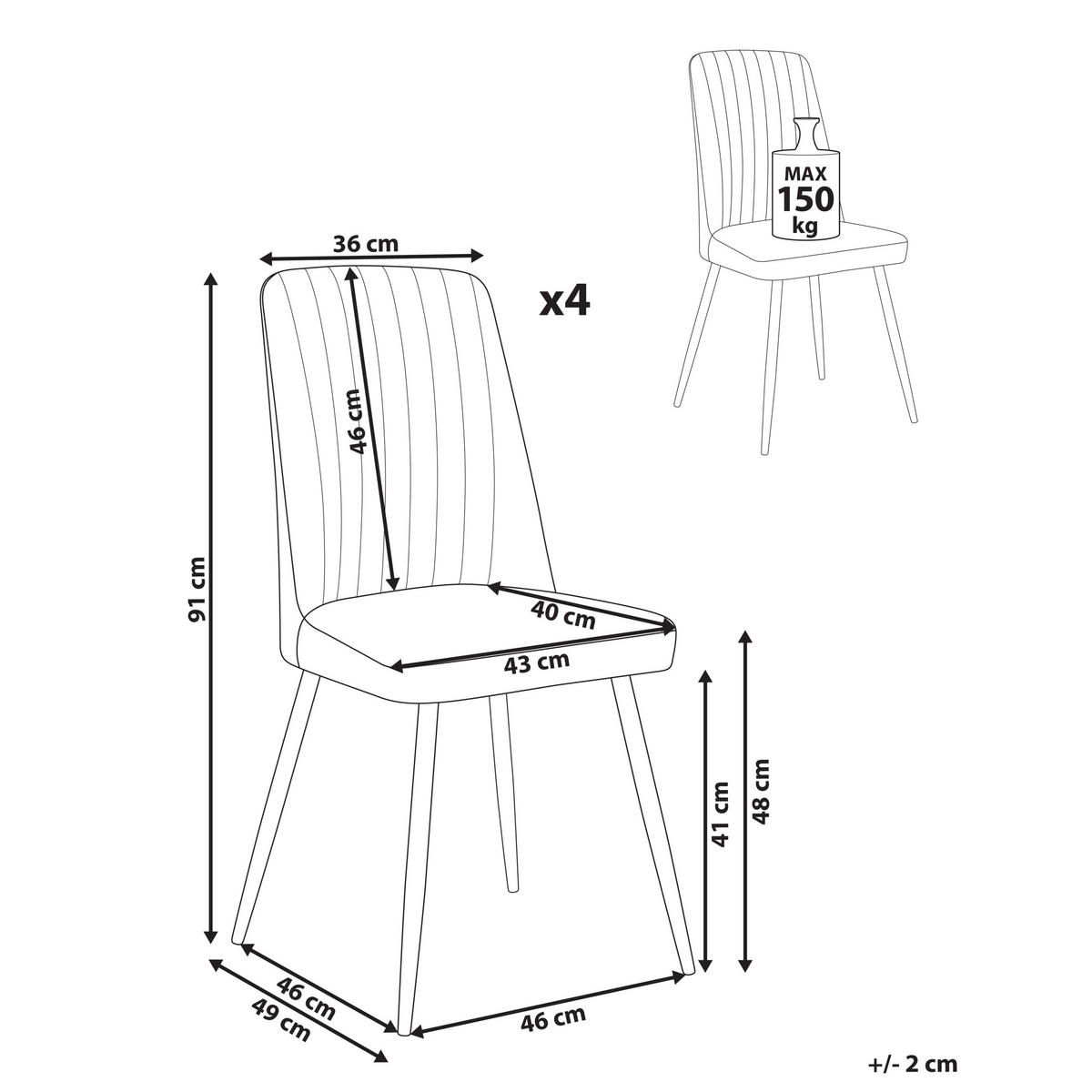 ESSZIMMERSTUHL 4er-Set Cremeweiß Kirby - Schwarz/Weiß, Textil (47/91/49cm) - Beliani