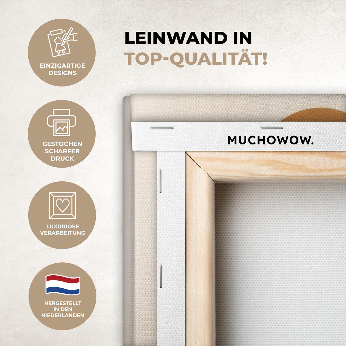 LEINWANDBILD Formen - Rund - Blätter - Beige 50x50 cm - Rostfarben, Textil (50/50cm) - MuchoWow