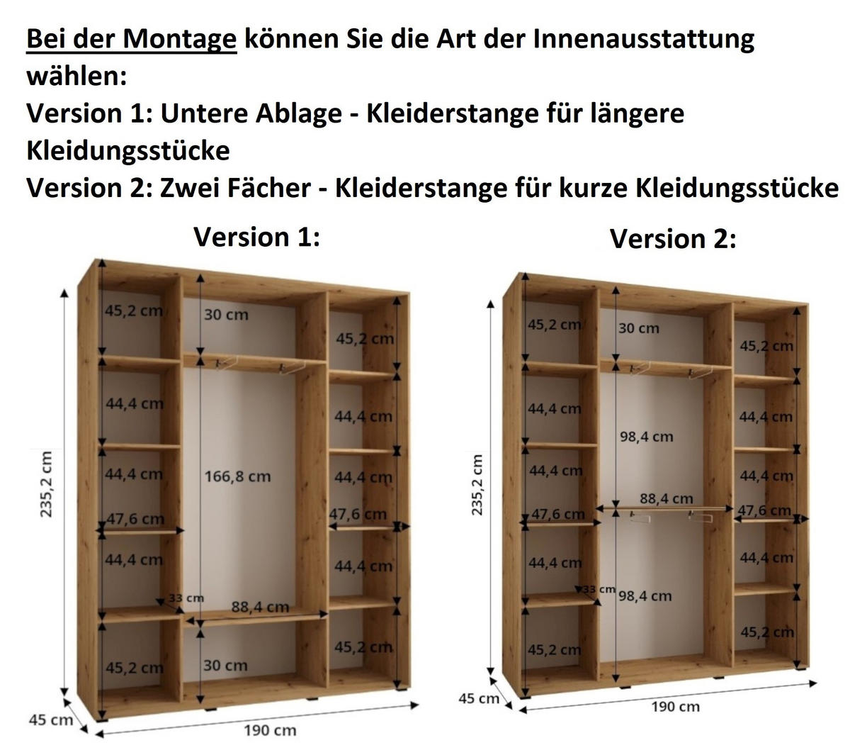 SCHWEBETÜRENSCHRANK 235,2/190/45 3-türig - Schwarz/Weiß, Holz/Metall (190/235/45cm) - Abiks Möbel