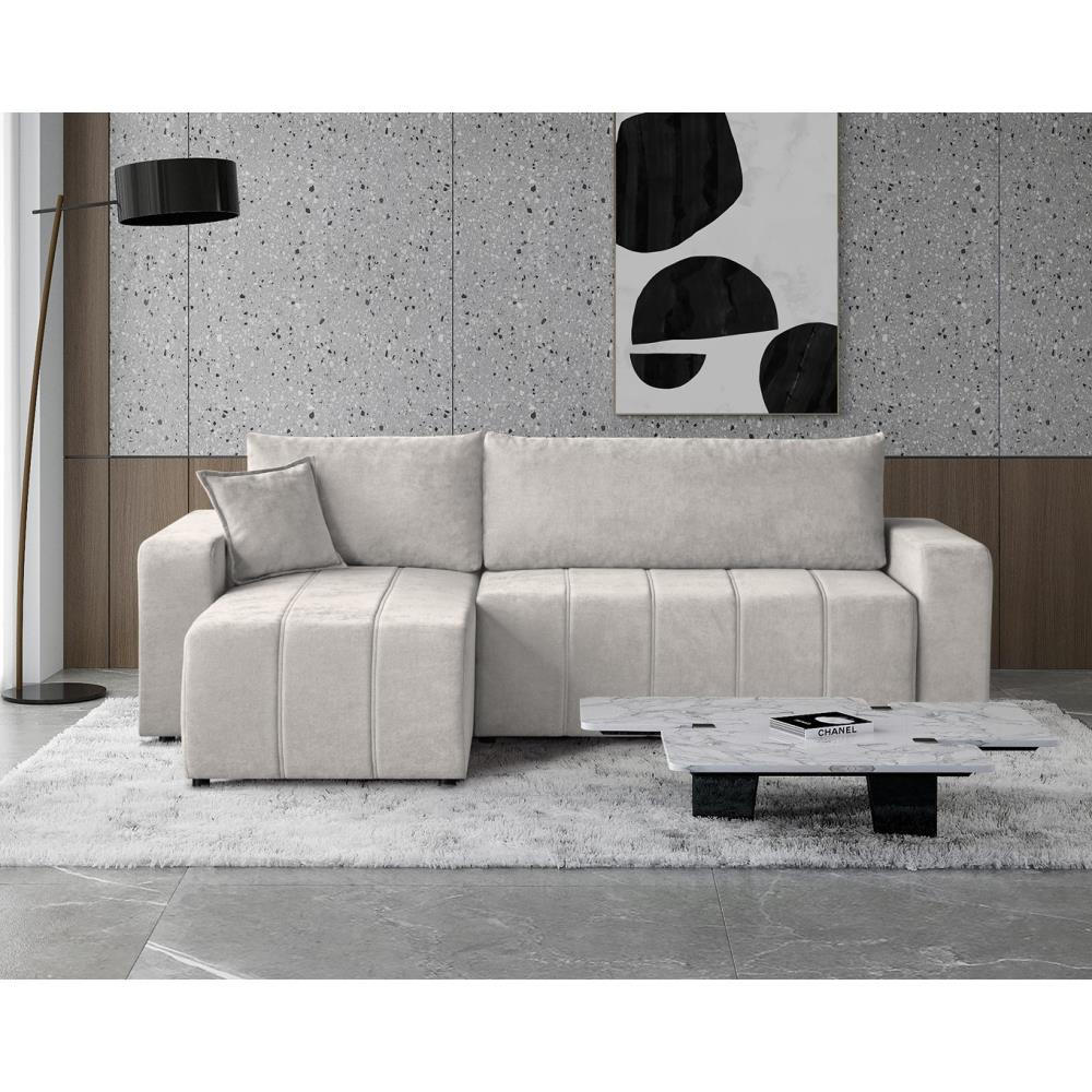 ECKSCHLAFSOFA Mori beige - Beige/Schwarz, Kunststoff/Textil (250/155cm) - Beautysofa