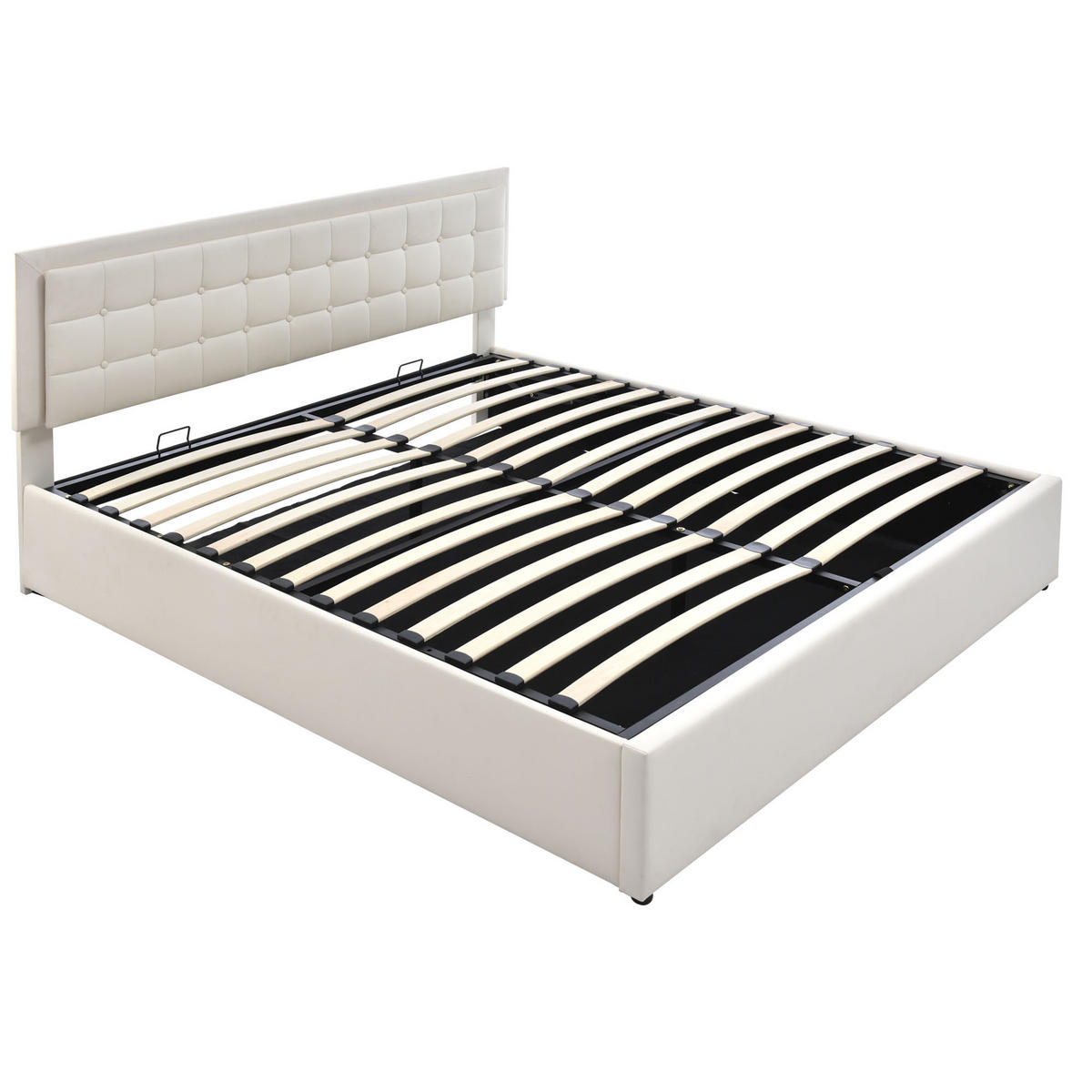 POLSTERBETT 180/200 cm mit hydraulischem Bettkasten, LED-Beleuchtung & höhenverstellbarem Kopfteil,Weiß - Weiß, Kunststoff (180/200cm) - Redom