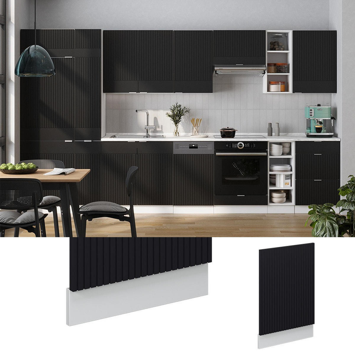 FRONTBLENDE Fame-Line Schwarz gestreift 45 cm , AP Eiche - Schwarz/Weiß, Holzwerkstoff (45/67.4/1.6cm) - Vicco