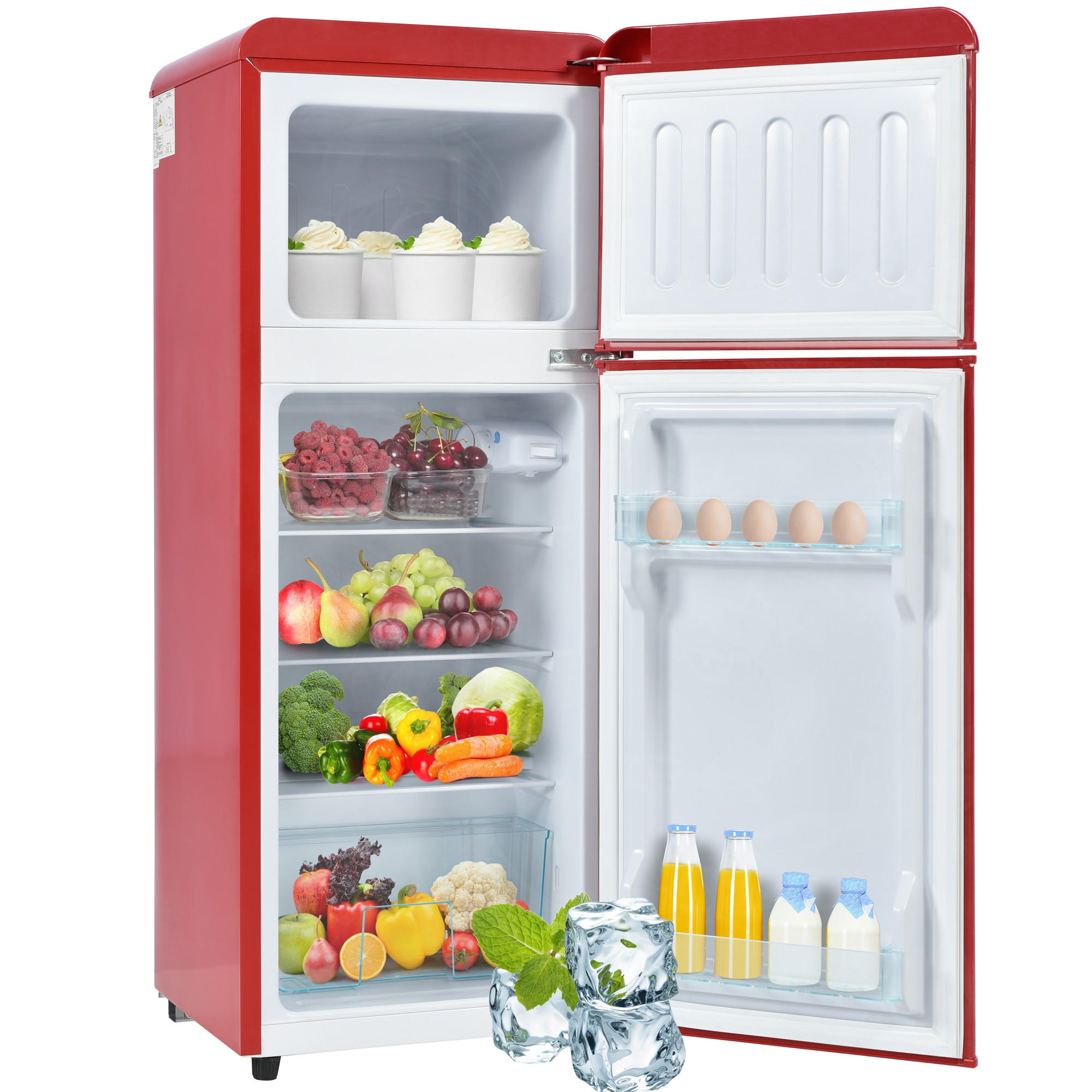 KUHLSCHRANK 41/45.5/105.5 cm Rot mit 92 Liter Gesamtvolumen und LED-Licht - Rot, Kunststoff (45.5/105.5/41cm) - Oxeza