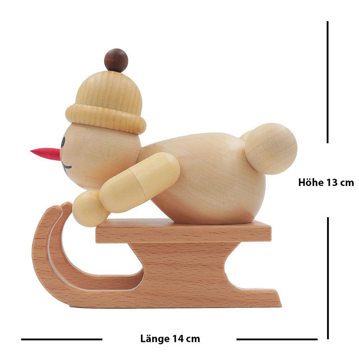 HOLZFIGUR Schneemann Junior Rennschlittenfahrer 13 cm - Multicolor, Holz (14/14/0.1cm)