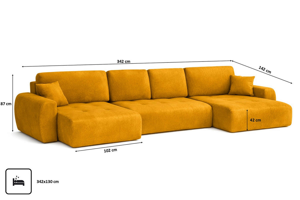 ECKSOFA Mit Schlaffunktion Und Bettkasten U-Form Ivo U, Veloursstoff Salvador, Gelb - Gelb, Holz (342/142cm) - Kaiser Möbel