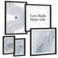 BILDER SET 5er Set - 50x50 cm & 20x30 cm & 40x60 cm Schwarzer Rahmen - Abstrakte Aquarellkompositionen - Schwarz, Kunststoff (40/60cm) - TULUP