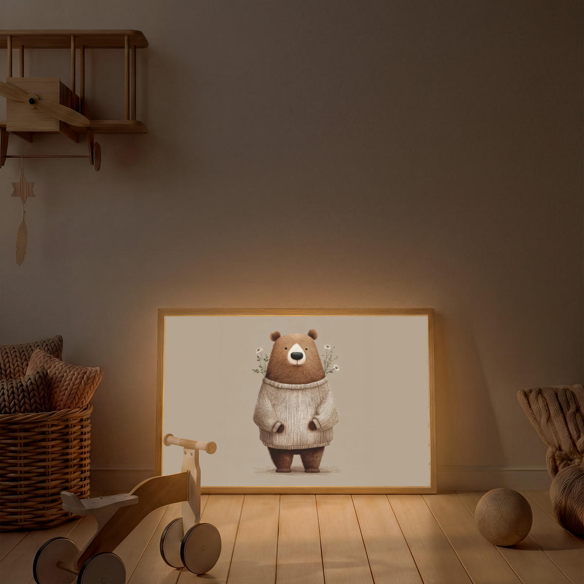 DOBÍJECÍ NOČNÍ LAMPIČKA Medvěd - Bílé květy - Cosy 100x70 cm - šedohnědá, kompozitní dřevo (8/100/70cm) - OnlyWow