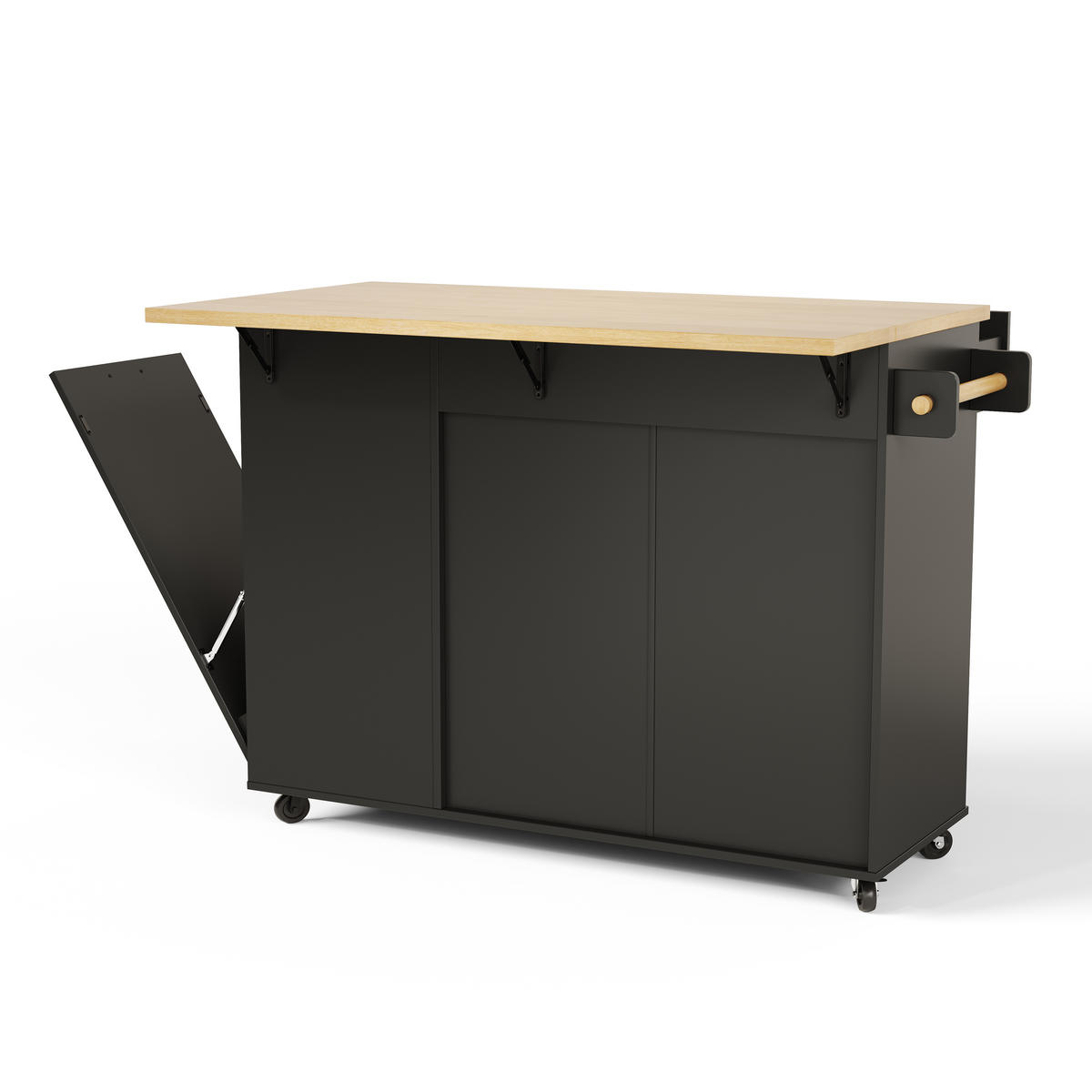 KÜCHENINSEL DE-41363 130/45-70/93 cm, mit Mülleimerschrank Schwarz - Schwarz, Holzwerkstoff (130/93/70cm) - ComfortXL