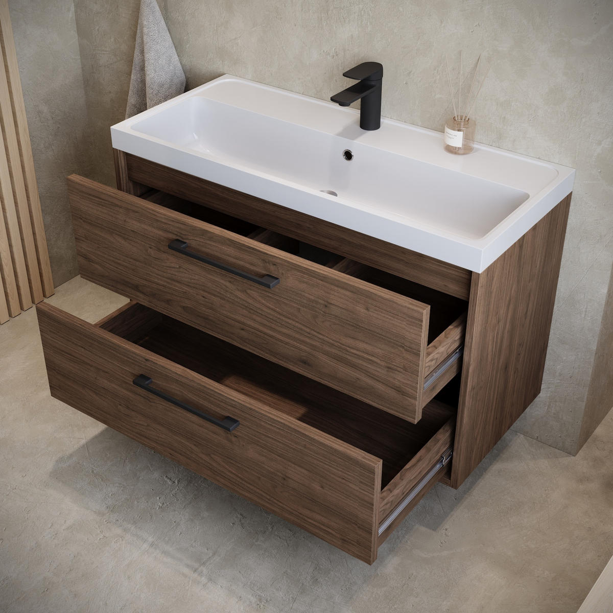 BADMÖBEL-SET Florence 2 Teile Walnuss Braun - 80 x 35 x 51 cm - Eichefarben, Holz (80/46/40cm) - Badplaats