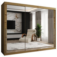 SCHIEBETÜRENSCHRANK mit Spiegel 250 cm Breite Artisan mit silbernem Griff - Silberfarben/Eiche Artisan, Holzwerkstoff (250/200/62cm) - Home Collective