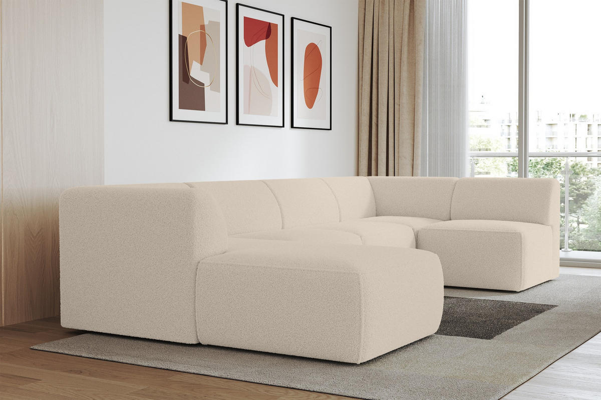 WOHNLANDSCHAFT Ottomane Links MOVA 345x180x78 Dunkelbeige Bouclé - Schwarz/Cappuccino, Holzwerkstoff/Kunststoff (180/78/345cm) - ALTDECOR