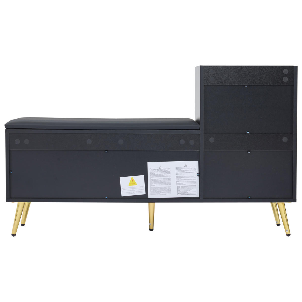 SCHUHSCHRANK Schwarz Gold Sitzbank Hochglanz Stauraum Flur - Schwarz, Holzwerkstoff (35/71.5/120cm) - FLIEKS
