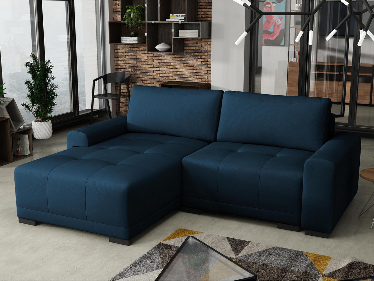ECKSOFA Milton - Schwarz/Dunkelblau, Holz/Textil (237/180cm) - MIRJAN24