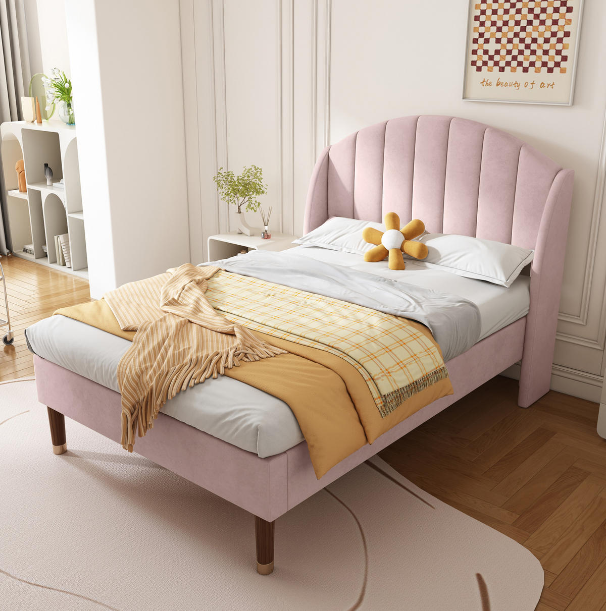 POLSTERBETT 90/200 cm in Pink aus Samt mit Lattenrost und gepolstertem Kopfteil - Rosa, Textil (90/200cm) - Flora Grace