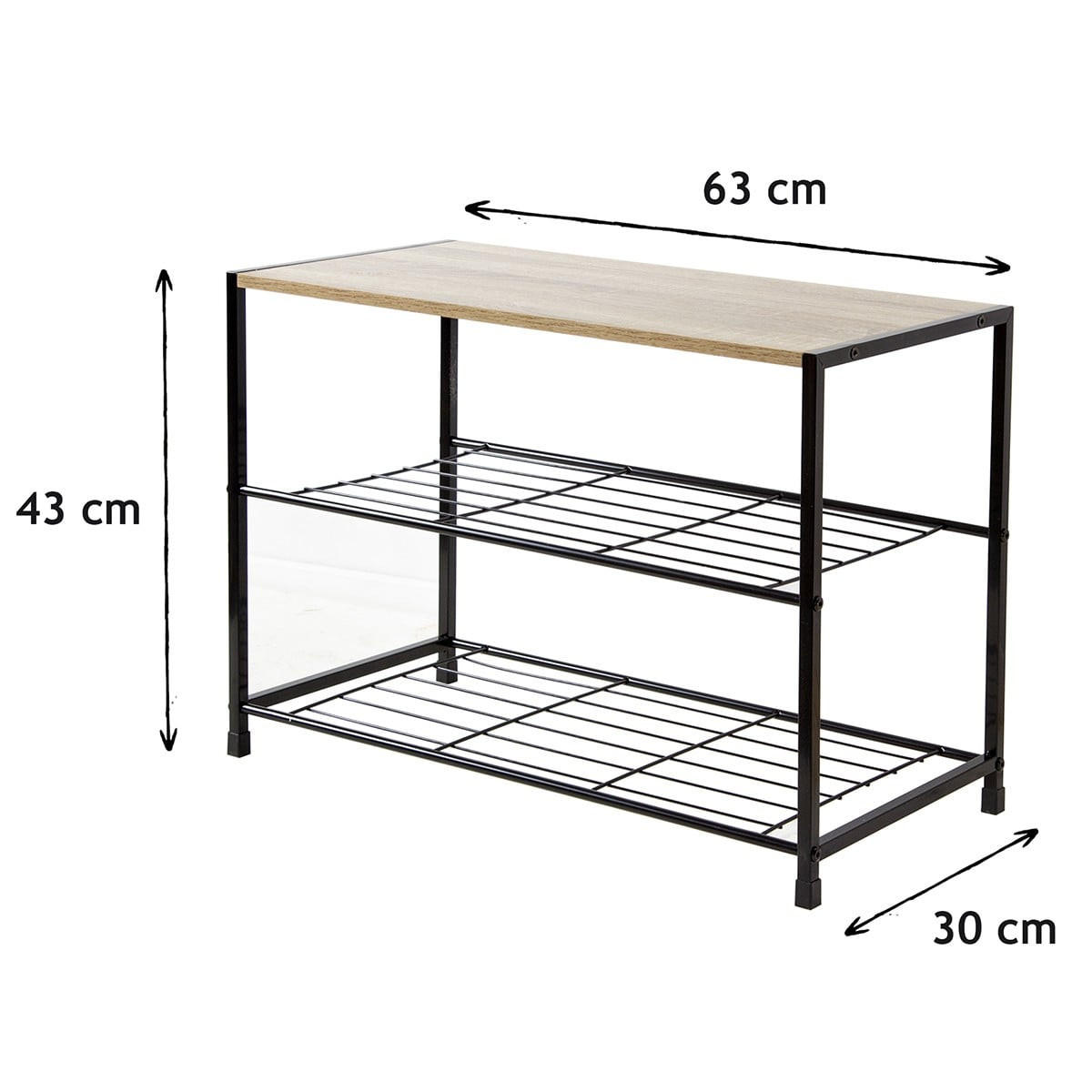 REGAL für Schuhe mit 3 Regalebenen - Schwarz, Metall (30/43/63cm) - Calicosy