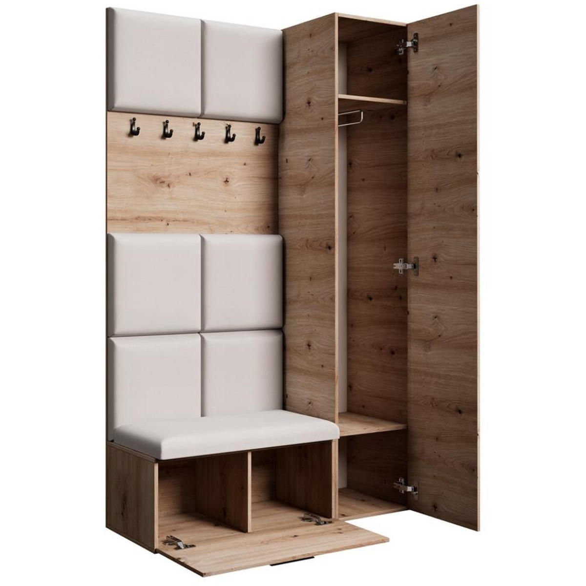 GARDEROBE Margaret I+IV 121/203/43 mit gepolsterten Paneelen - Beige/Schwarz, Holzwerkstoff/Kunststoff (121/203/43cm) - Beautysofa
