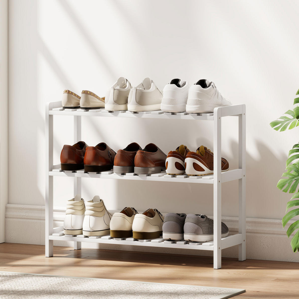 SCHUHREGAL Weiß Kiefernholz MDF offen 3 Ebenen 1 Stück - Weiß, Holz (70/57.5/26cm) - PANGIVO