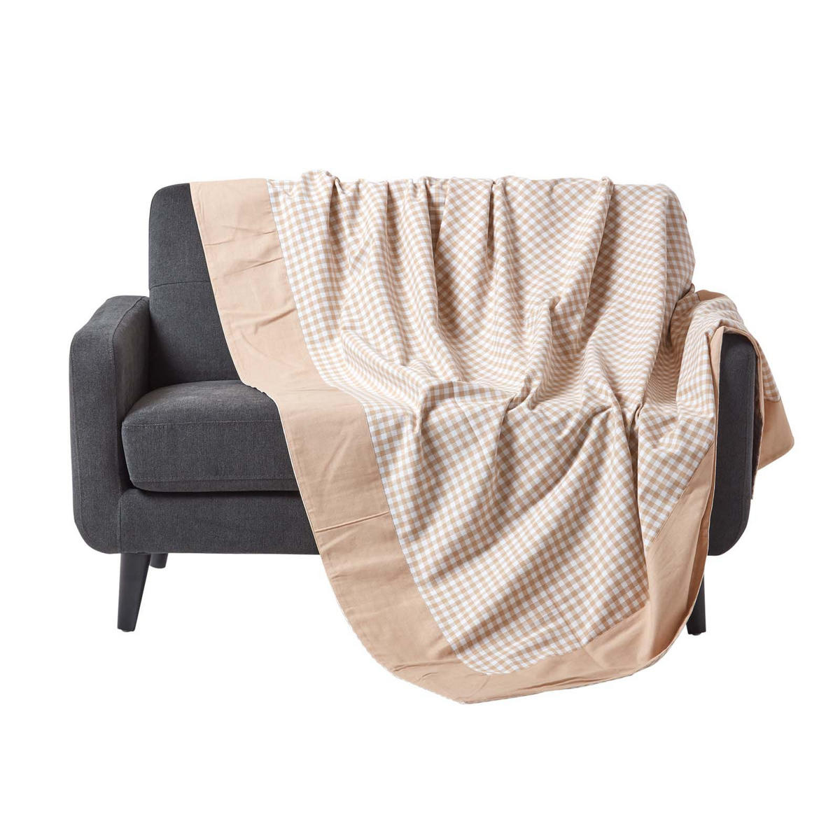 ÜBERWURF 150/200 cm, Vichy Karo 100% Baumwolle - Beige, Textil (150/200cm) - Homescapes