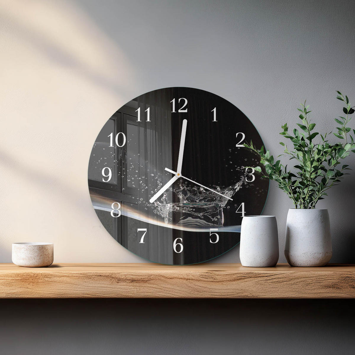 WANDUHR fi30 cm - Wasser - Schwarz, Glas (30/30/0.4cm) - TULUP