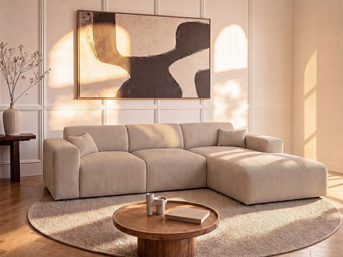 SCHLAFSOFA - 5 Personen - samt - beige Pogni - Beige, Textil (283/77/180cm) - Vente-Unique