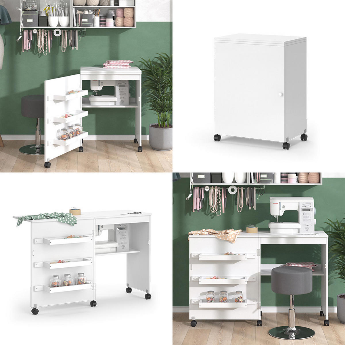 NÄHTISCH Carmen Weiß 118 x 79.3 cm mit 3 Regalen - Weiß, Holzwerkstoff (40/118/77.5cm) - Vicco