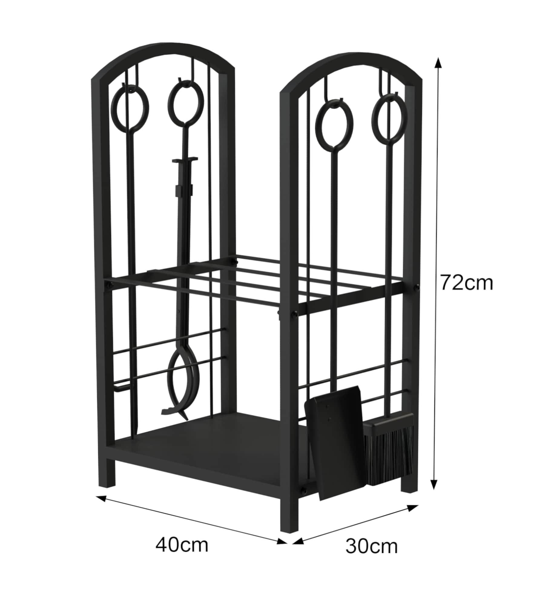 KAMINHOLZREGAL MIT Kaminbesteck Metall Schwarz 72 cm 96431 - Schwarz, Metall (40/72/30cm) - DanDiBo