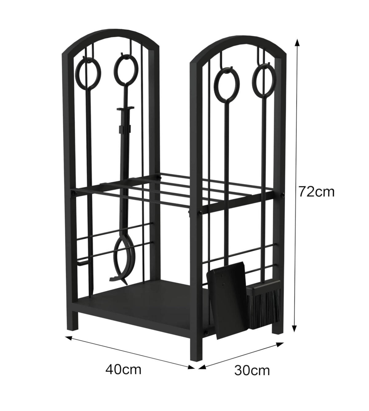 KAMINHOLZREGAL MIT Kaminbesteck Metall Schwarz 72 cm 96431 - Schwarz, Metall (40/72/30cm) - DanDiBo