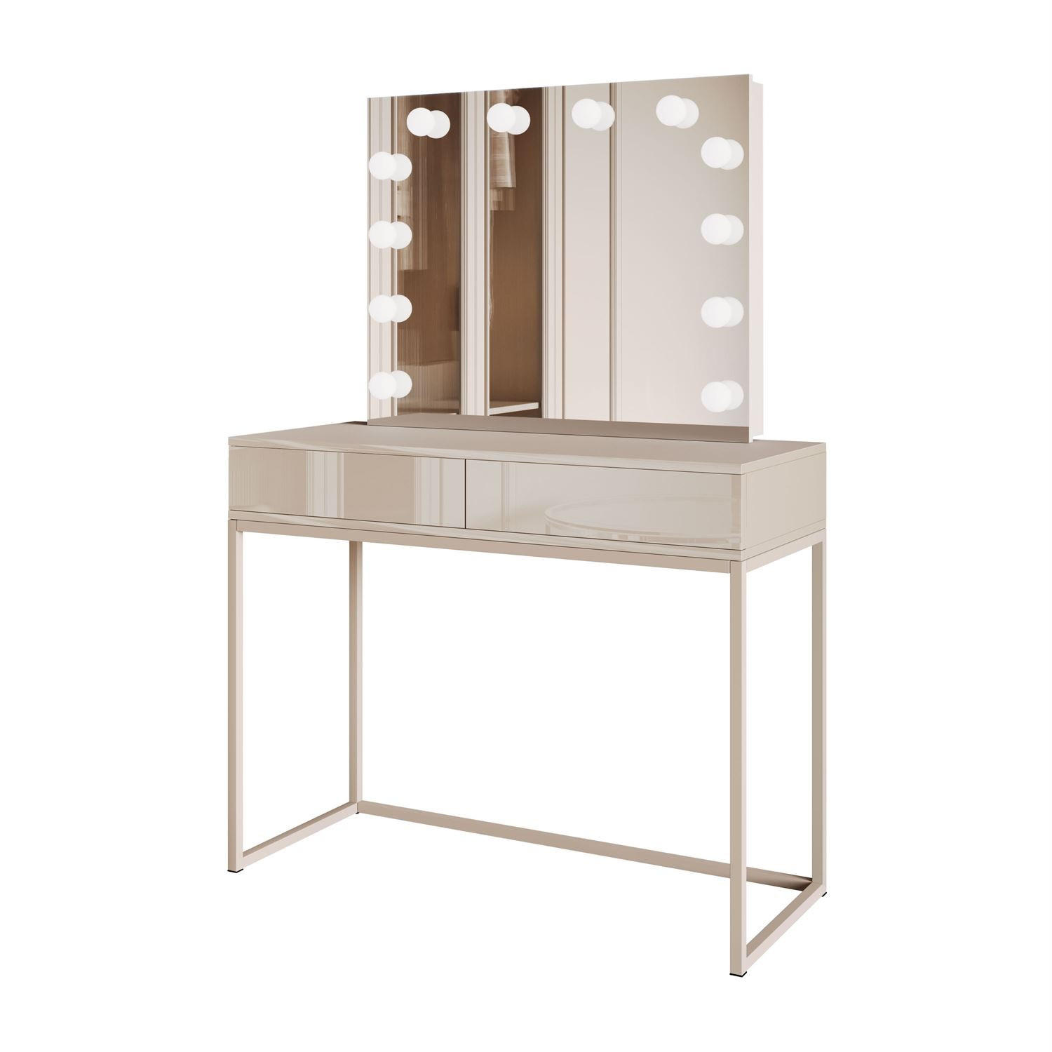 SCHMINKTISCH Blanco Kaschmir Elite mit Beleuchtung PUSH OPEN - Kaschmir, Holzwerkstoff (100/81/42cm) - Lookway