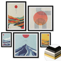 WANDBILDER 5er-Set - 50x50 cm & 20x30 cm & 40x60 cm Schwarzer Rahmen - Pastellfarbene Berge im Japandi-Stil - Schwarz, Kunststoff (40/60cm) - ArtPrintCave