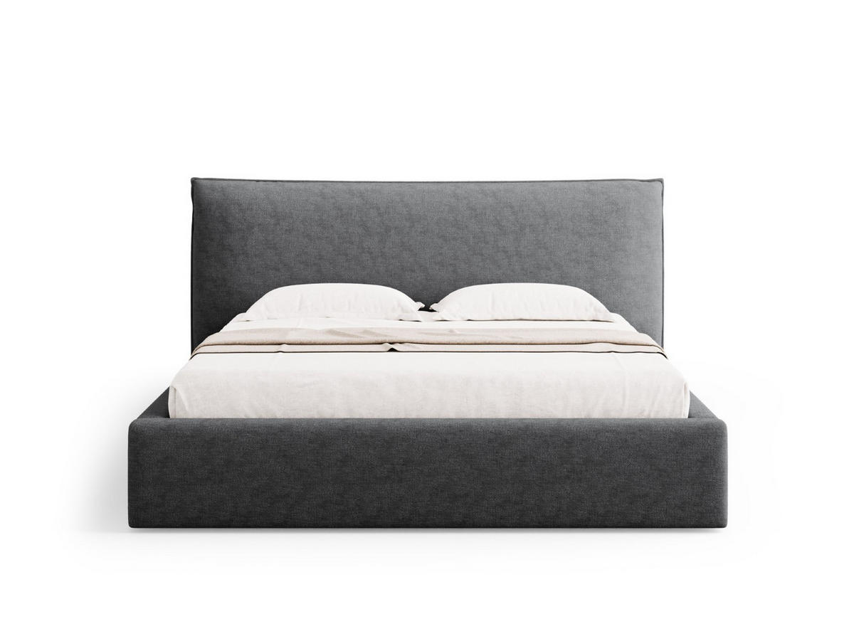 BETT mit Bettkasten und Kopfteil Kaelle aus Chenille-Stoff dunkelgrau 180x200cm - Dunkelgrau, Textil (180/200cm) - Micadoni