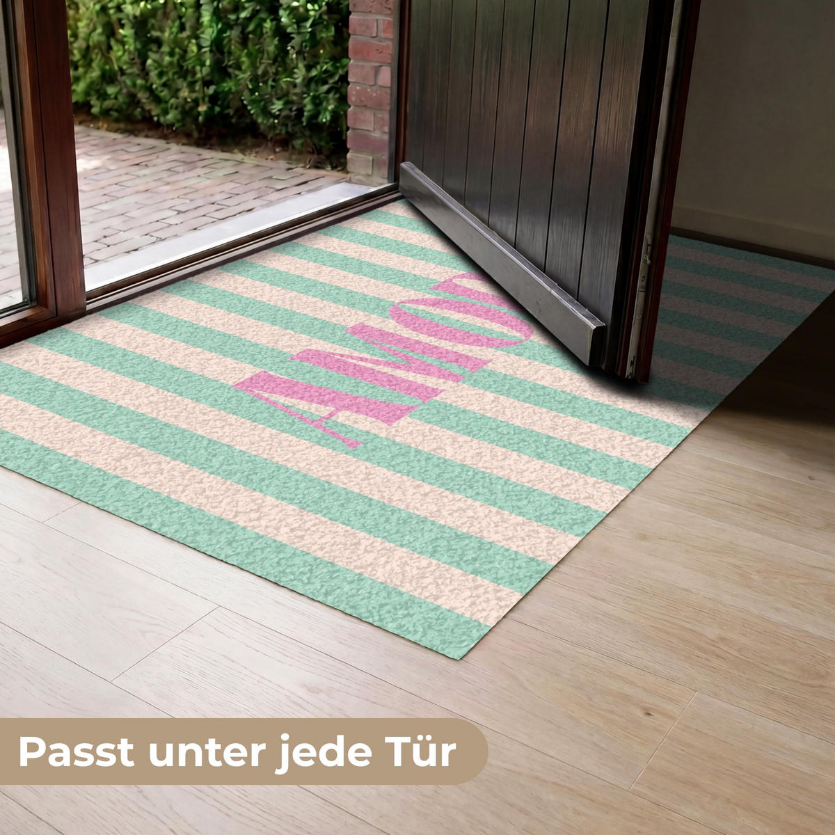 FUSSMATTE Rosa – Grün – Streifen – Amore 120x80 cm - Mintgrün, Kunststoff (120/0.4cm) - MuchoWow