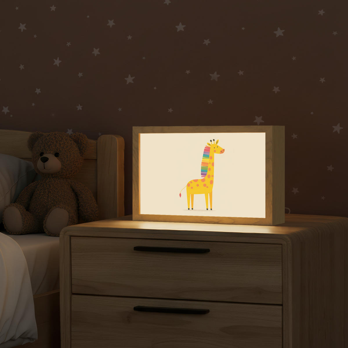 NACHTTISCHLAMPE Giraffe - Regenbogenmähne - Beige 30x20 cm - Beige, Holzwerkstoff (8/30/20cm)