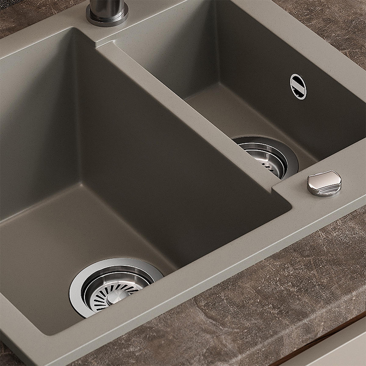 SPÜLBECKEN Prag Beton 58 x 50 cm mit 2 Spülen - Grau, Keramik (58/28/50cm) - Bergstroem
