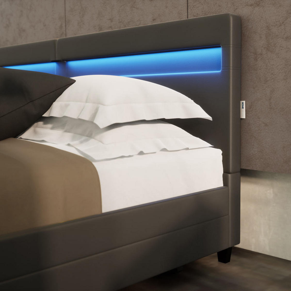 LED BETT NUBE - Dunkelgrau, ohne Matratze - Dunkelgrau, Kunststoff - Home Deluxe