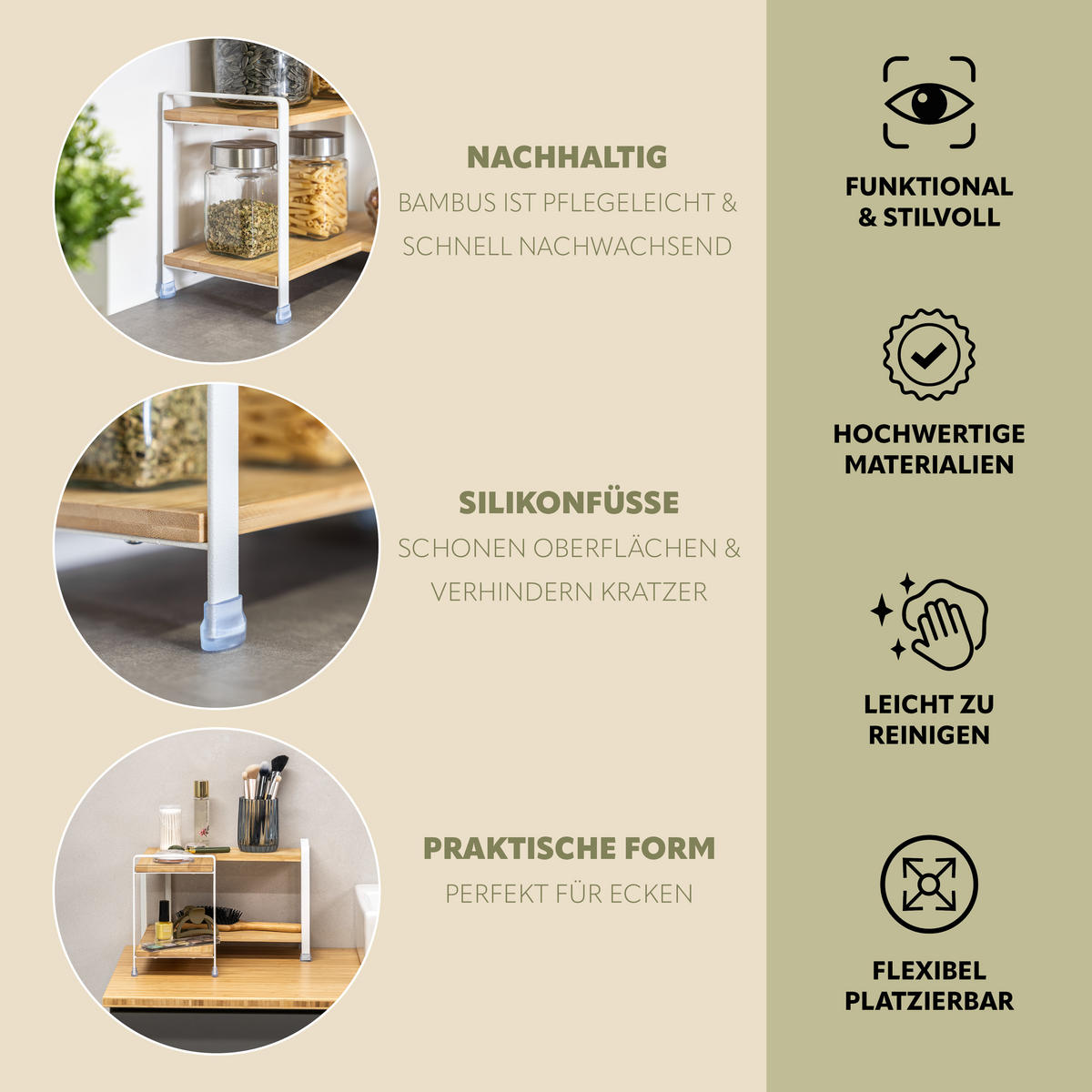 GEWÜRZ-ECKREGAL Bambus/Metall weiß - Weiß, Holz (31.5/21/31.5cm) - eluno