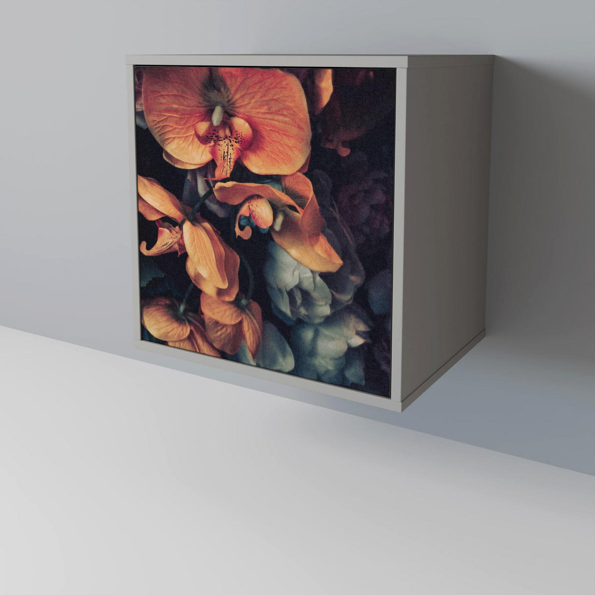 SIDEBOARD NEVERENDING BLOOM, Grau, 57,5x42x75,5 cm, Goldfarbene Metallfüße - Goldfarben/Multicolor, Holzwerkstoff/Metall (57.5/75.5/42cm) - SpaceRebels