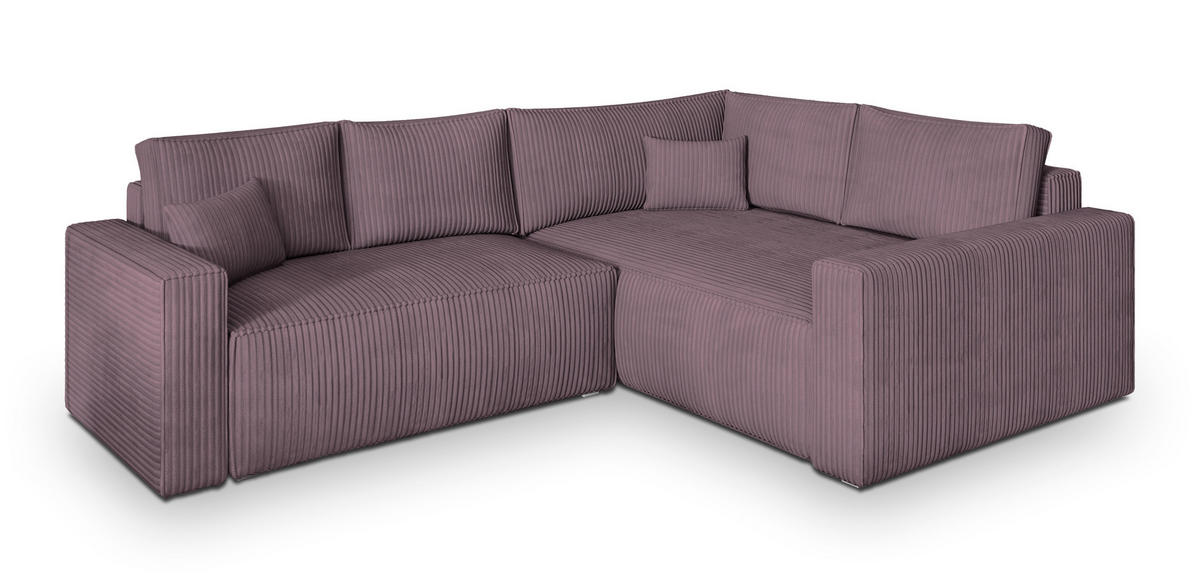 ECKSOFA ERONIS R-S Lila Kordstoff mit Schlaffunktion - Lila, Holz (265/194cm) - MASSENO