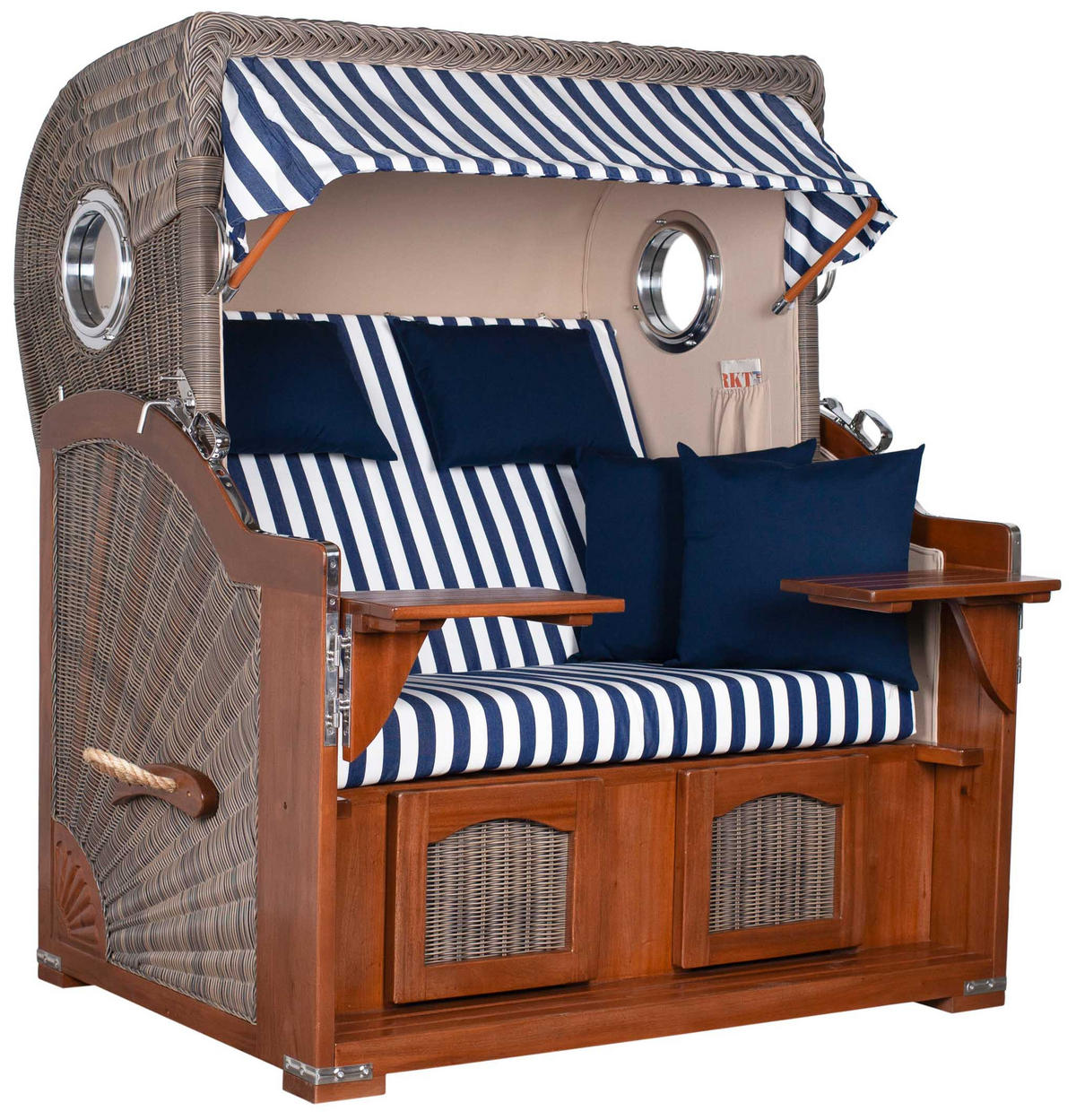 STRANDKORB XXL Düne Grande 2,5 Sitzer - Blau/Braun, Metall (142/170/95cm) - Mr. Deko