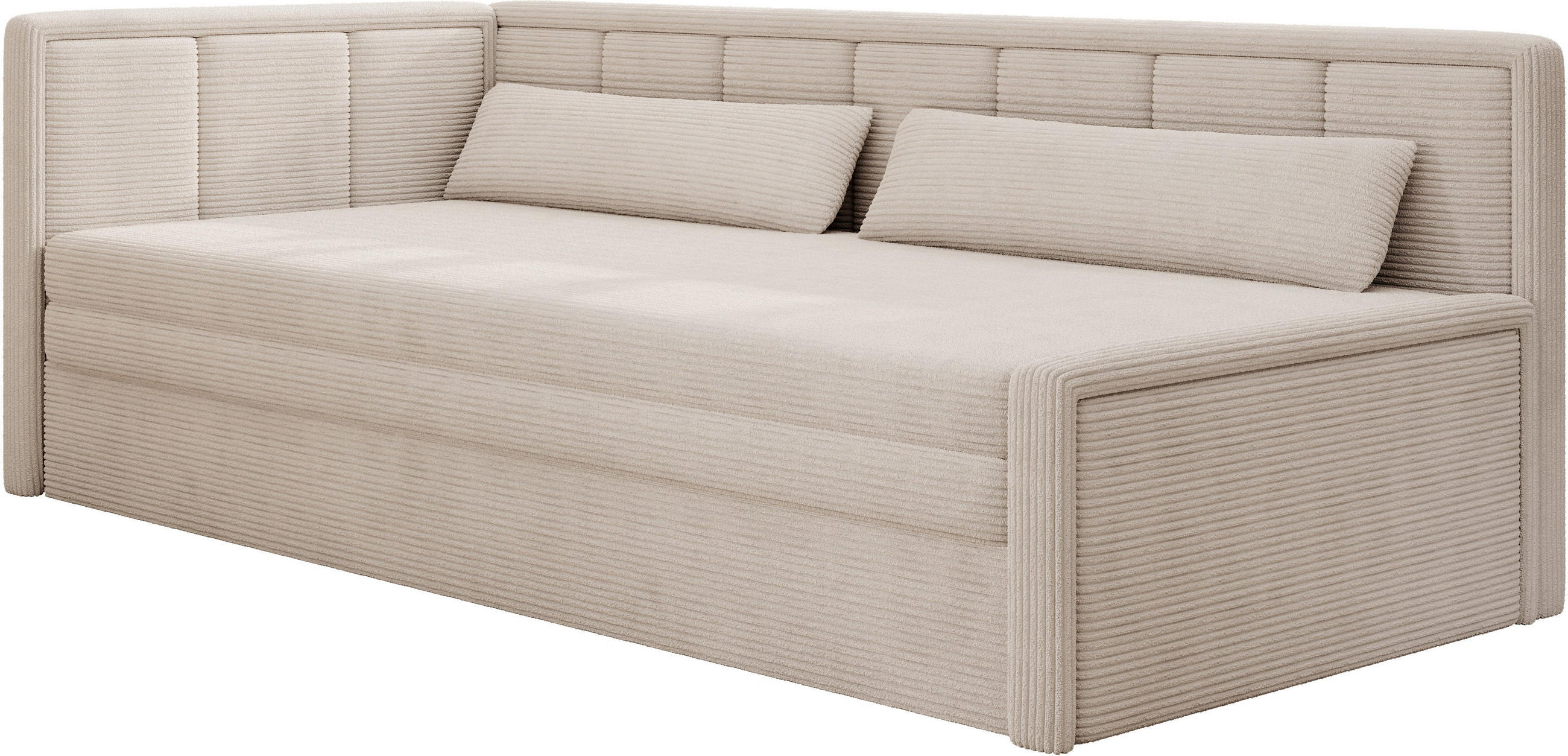 SCHLAFSOFA FULGEO mit Schlaffunktion & Bettkasten – Modernes 3-Sitzer Sofa, Liegefläche 200 x 150 cm - Beige, Kunststoff (214/82/77cm) - Wohnideebilder