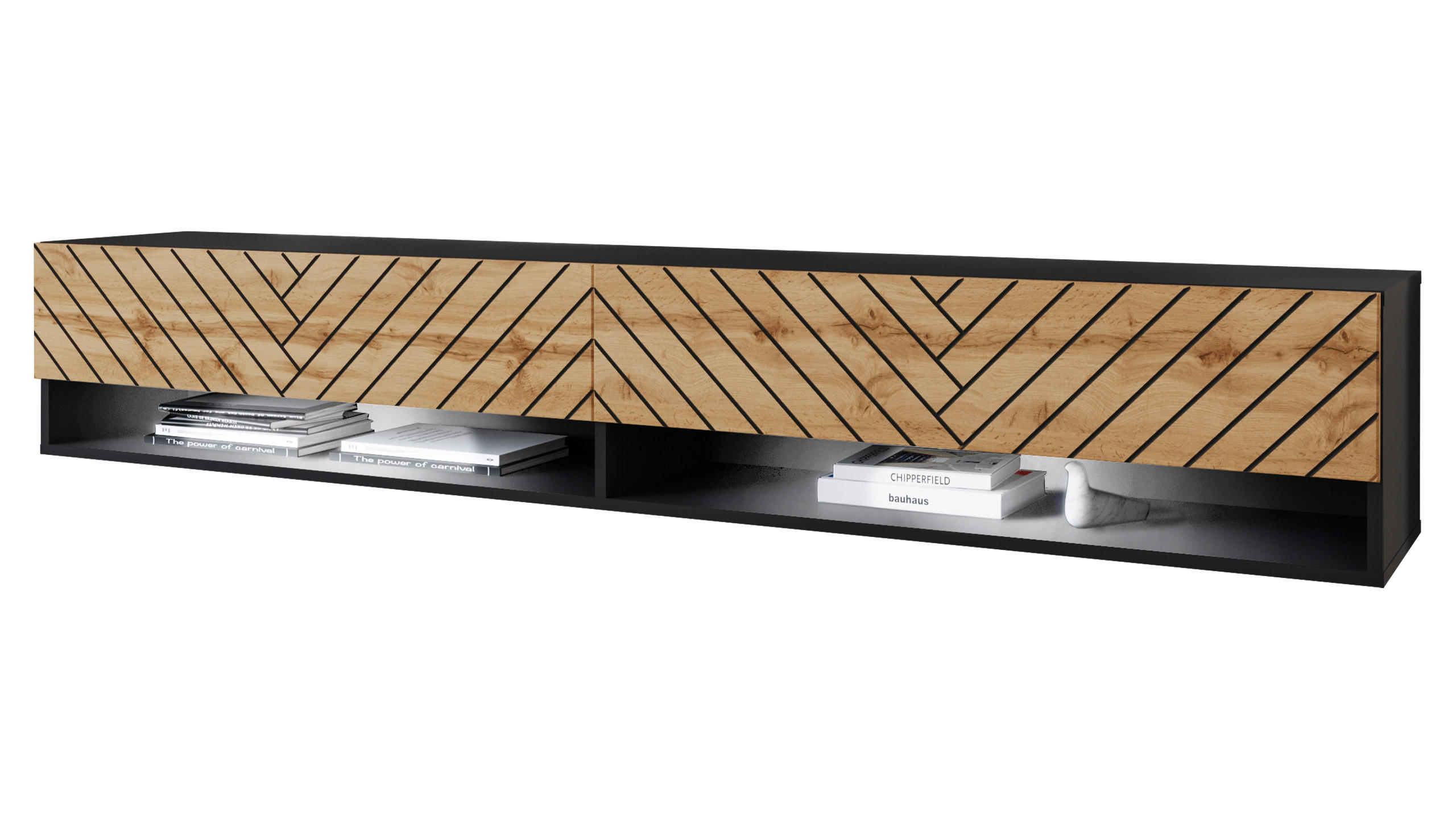 TV-LOWBOARD A180 MDF mit RGB LED Beleuchtung - Eiche Wotan/Alufarben, Holzwerkstoff/Kunststoff (180/30/33cm) - MIRJAN24