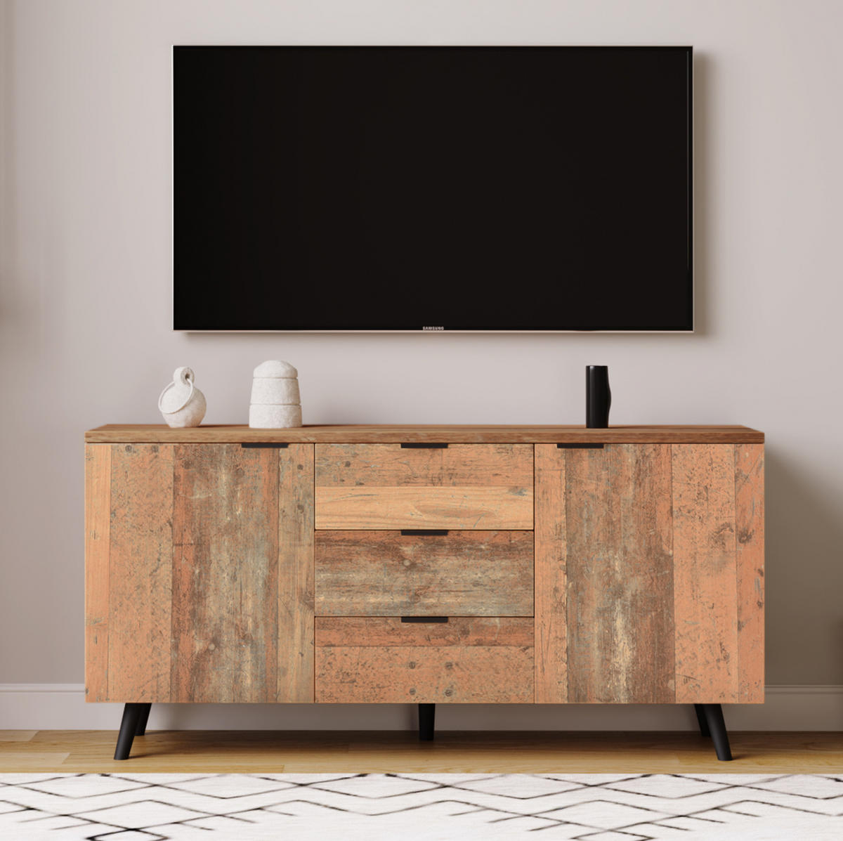 SIDEBOARD im Vintage-Stil mit 3 Schubladen und verstellbaren Regalen, Spanplatte, 140/35/70 cm, Antikbraun，Dunkelbraun - Dunkelbraun, Holzwerkstoff (140/70/35cm) - Redom