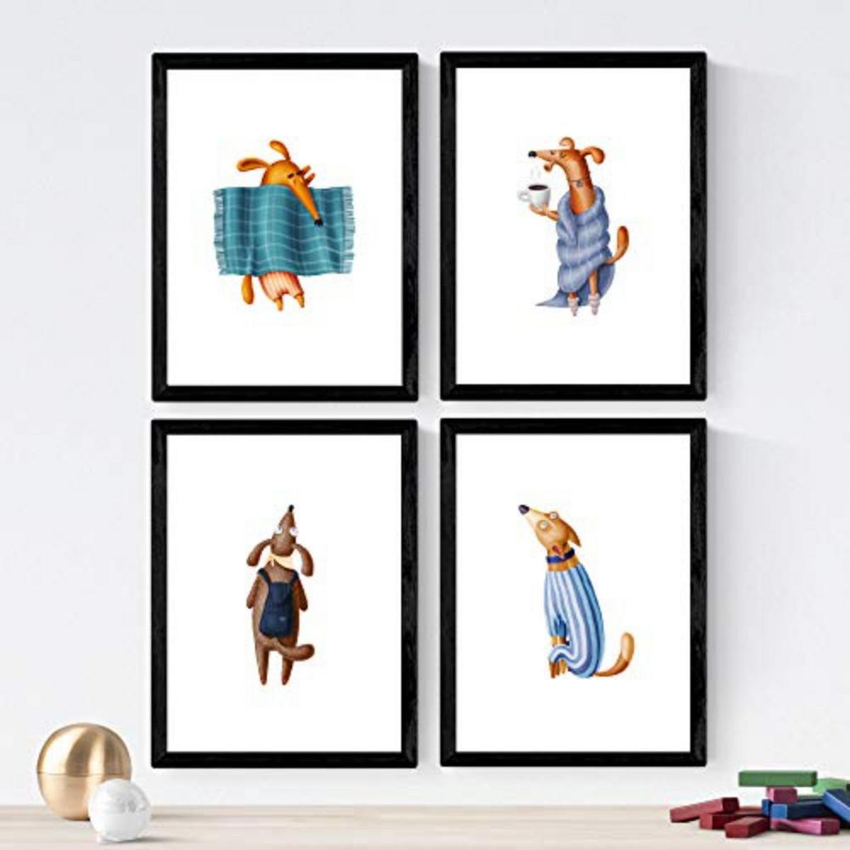 POSTER Set mit 4 lustiger Hunde A4 Rahmenlos - Klar, Papier (29.7/3cm) - Nacnic