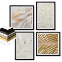 WANDBILDER 4er-Set - 50x50 cm & 40x60 cm Schwarzer Rahmen - Blattmuster Marmor abstrakt - Schwarz, Kunststoff (50/50cm) - ArtPrintCave