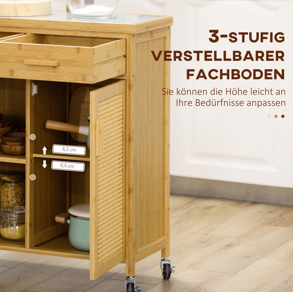 KÜCHENWAGEN mit Arbeitsplatte und Stauraum Natural Wood - Naturfarben, Holz (36/85/84cm) - Beauniv
