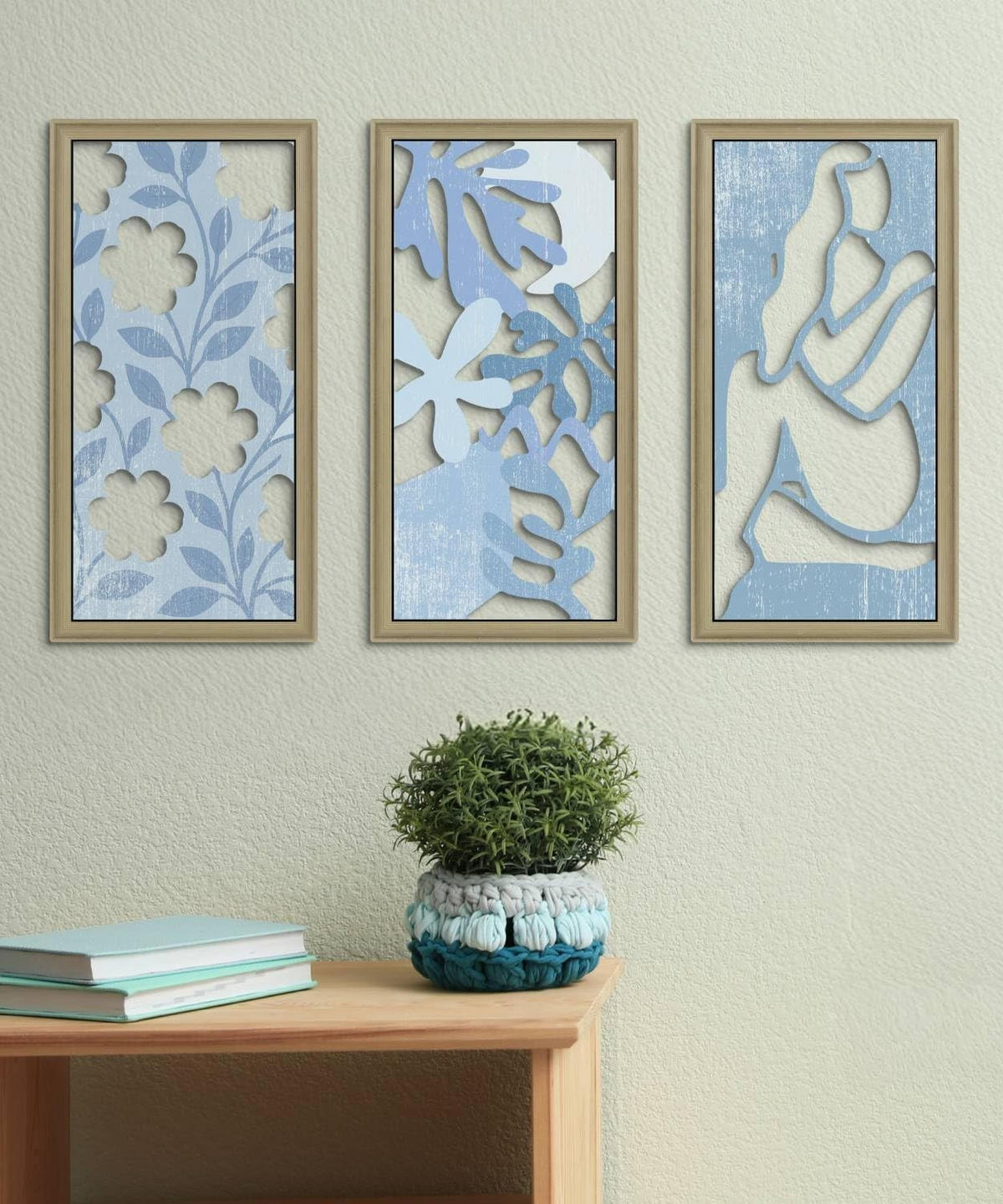 WANDDEKO Blau Pflanzenmuster Holz Wandschmuck - Akaziefarben, Holzwerkstoff (40/1cm) - Authentics