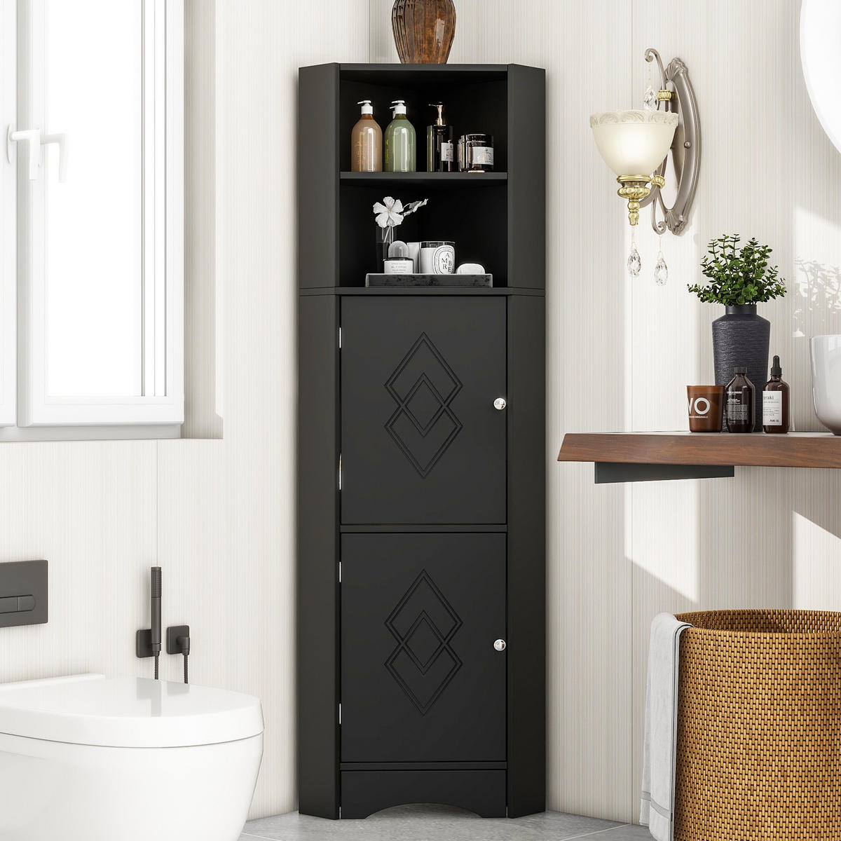 BUFFET Moderner Eckschrank minimalistisch Dreiecksdesign kippsicher wasserdicht Stauraum - Schwarz, Holzwerkstoff (36.5/155/36.5cm) - EVRYAE
