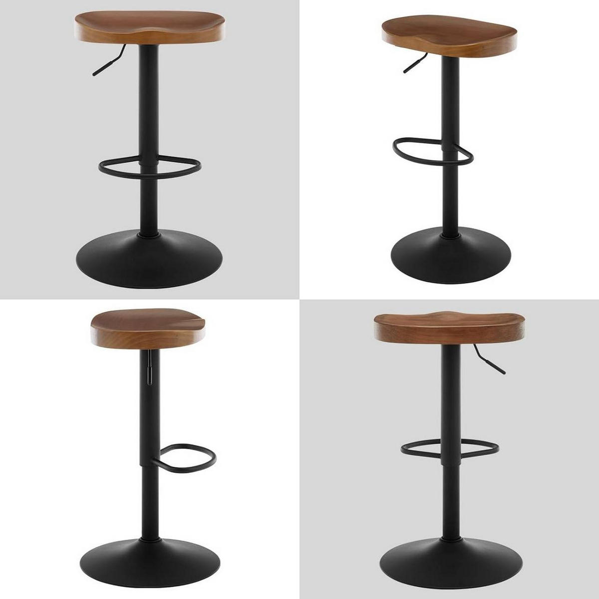 BARHOCKER 4er Set mit Sattelsitz, aus Massivholz, Braun - Schwarz/Braun, Holz/Metall (41.5/60/31.5cm) - Woltu