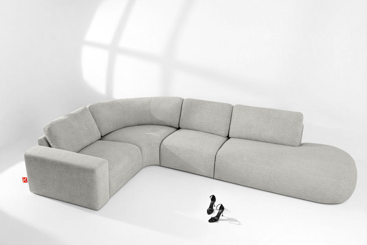 ECKSOFA RECHTS ZUCCO, Hellaschgrau - Hellgrau, Holz/Holzwerkstoff (224/373cm) - KONSIMO®